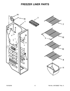 Freezer Liner Parts Diagram and Parts List for WRS325FNAB00  Whirlpool Refrigerator
