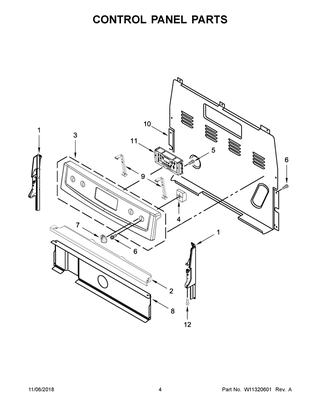 Control Panel Parts Diagram and Parts List for IES360GW0  Whirlpool Range