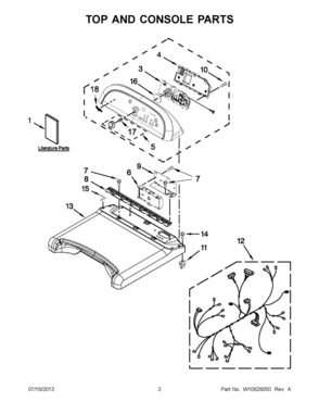 01 - TOP AND CONSOLE PARTS Diagram and Parts List for YWED8900BC0  Whirlpool Dryer