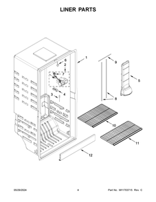 Liner Parts Diagram and Parts List for WZF34X16DW10  Whirlpool Freezer