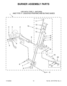 06 - Burner Assembly Parts Diagram and Parts List for MLG26PDFWW0  Whirlpool Dryer