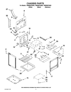 03 - CHASSIS PARTS Diagram and Parts List for YMER8670AB0  Whirlpool Range