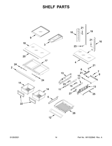 Shelf Parts Diagram and Parts List for WRF550CDHZ04  Whirlpool Refrigerator