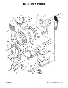 04 - Bulkhead Parts Diagram and Parts List for MED7020RU0  Whirlpool Dryer