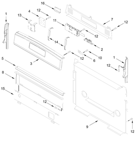 Control Panel Parts Diagram and Parts List for CRGW3487RS0  Whirlpool Range