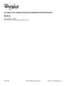 Cover Sheet Diagram and Parts List for WRF736SDAW13  Whirlpool Refrigerator