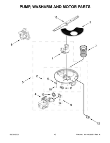 Pump, Washarm And Motor Parts Diagram and Parts List for WDP370PAHB2  Whirlpool Dishwasher