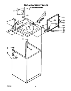 Top And Cabinet Diagram and Parts List for 6MAL5143VW0  Whirlpool Washer