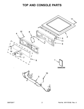 Part Location Diagram of W10919219 Whirlpool PANEL-CNTL