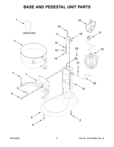 04 - Base And Pedestal Unit Parts Diagram and Parts List for KSM55SXXXPL0  Whirlpool Mixer