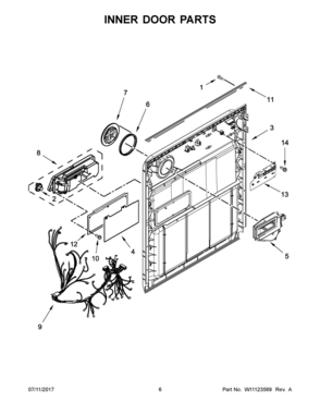 04 - INNER DOOR PARTS Diagram and Parts List for WDT720PADB3  Whirlpool Dishwasher