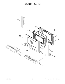 Door Parts Diagram and Parts List for WFE505W0JZ1  Whirlpool Range