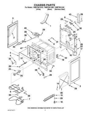 03 - CHASSIS PARTS Diagram and Parts List for YMER7651WB0  Whirlpool Range