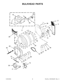 Bulkhead Parts Diagram and Parts List for WED99HEDC0  Whirlpool Dryer
