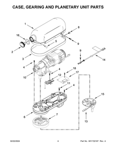 Case, Gearing And Planetary Unit Parts Diagram and Parts List for 3KSM60SPXTER0  KitchenAid Mixer