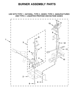 Burner Assembly Diagram and Parts List for WGTLV27HW2  Whirlpool Washer Dryer Combo
