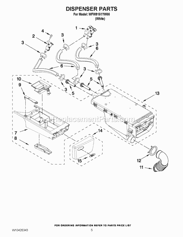 DISPENSER PARTS Diagram and Parts List for WFW9151YW00  Whirlpool Washer