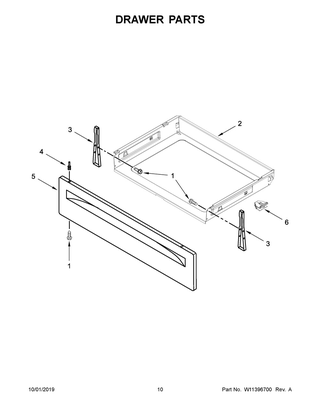 Drawer Parts Diagram and Parts List for WFC310S0EW4  Whirlpool Range