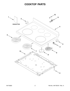 Cooktop Parts Diagram and Parts List for YWFE505W0JZ4  Whirlpool Range