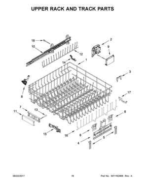 09 - UPPER RACK AND TRACK PARTS Diagram and Parts List for KDTE304GPS0  Whirlpool Dishwasher