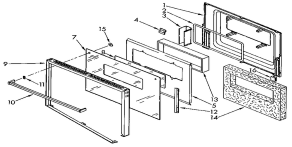 Oven Door Diagram and Parts List for KEBI171WH0  KitchenAid Wall Oven