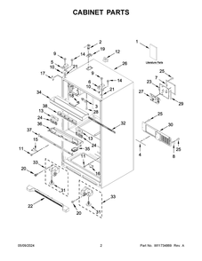 Cabinet Parts Diagram and Parts List for WRX735SDHV10  Whirlpool Refrigerator
