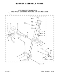 Burner Assembly Parts Diagram and Parts List for CGM2765FQ0  Whirlpool Dryer