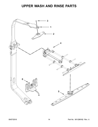 Upper Wash And Rinse Parts Diagram and Parts List for KDTM704EBS3  Whirlpool Dishwasher