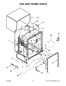 Tub And Frame Parts Diagram and Parts List for WDF330PAHB3  Whirlpool Dishwasher