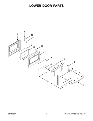 Lower Door Parts Diagram and Parts List for YIES900DS04  Whirlpool Range