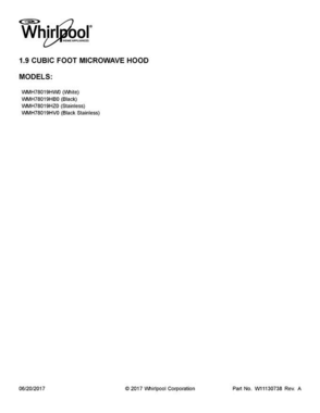 01 - Cover Sheet Diagram and Parts List for WMH78019HV0  Whirlpool Microwave Oven Combo