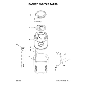 Basket And Tub Parts Diagram and Parts List for WTW5100HC5  Whirlpool Washer