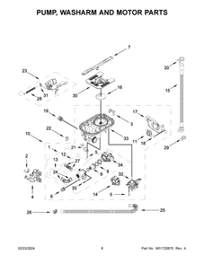 Pump, Washarm And Motor Parts Diagram and Parts List for KDFM404KPS3  KitchenAid Dishwasher