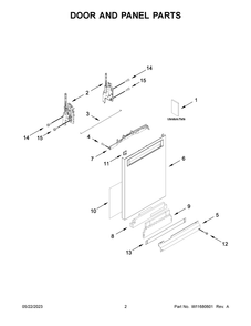 Door And Panel Parts Diagram and Parts List for KDPM604KPS2  KitchenAid Dishwasher