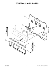 Control Panel Parts Diagram and Parts List for YWFE505W0JZ1  Whirlpool Range