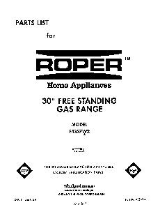 Front Cover Diagram and Parts List for F4357*2  Roper Range