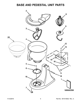 Base And Pedestal Unit Parts Diagram and Parts List for KSM150TBAQ0  Whirlpool Mixer