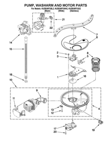 Pump, Washarm And Motor Parts Diagram and Parts List for KUDE48FXBL2  KitchenAid Dishwasher