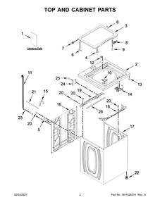 Top And Cabinet Parts Diagram and Parts List for 4GWTW1805LW0  Whirlpool Washer