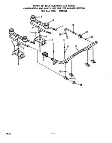 Top Burner Diagram and Parts List for 1395*1A  Roper Range