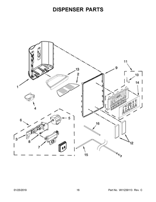 Dispenser Parts Diagram and Parts List for WRSA71CIHN00  Whirlpool Refrigerator