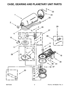 Case, Gearing And Planetary Unit Parts Diagram and Parts List for 7KSM150PSZMI5  KitchenAid Mixer