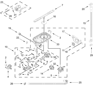 Pump, Washarm And Motor Parts Diagram and Parts List for KDPS624SBE0  Whirlpool Dishwasher