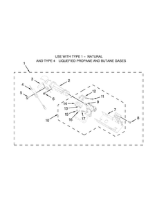 Burner Assembly Diagram and Parts List for WGD8500BR0  Whirlpool Dryer