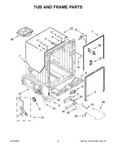 Tub And Frame Parts Diagram and Parts List for MDB9959SKZ0  Whirlpool Dishwasher