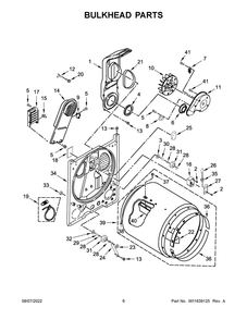 Bulkhead Parts Diagram and Parts List for WED500RLW0  Whirlpool Dryer