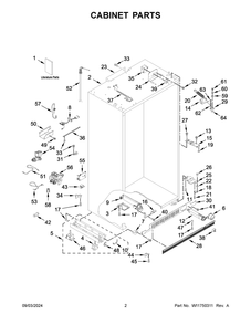 02 - Cabinet Parts Diagram and Parts List for KBSD702MSS01  Whirlpool Refrigerator