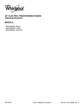 01 - COVER SHEET Diagram and Parts List for WFE320M0EW1  Whirlpool Range