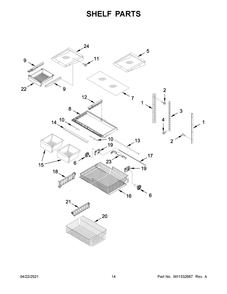 Shelf Parts Diagram and Parts List for WRB329DMBB03  Whirlpool Refrigerator