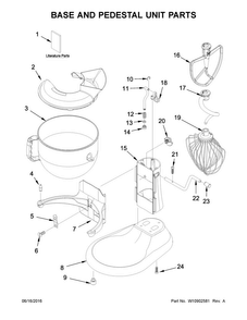 Base And Pedestal Unit Parts Diagram and Parts List for 5KSM7586PZCA0  KitchenAid Mixer